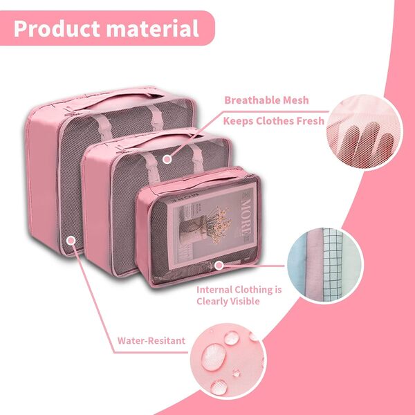 BRAQ Lot de 22 cubes d'emballage pour voyage, sacs de rangement pour bagages, valises avec différents accessoires de voyage, parfaits pour les voyages en famille