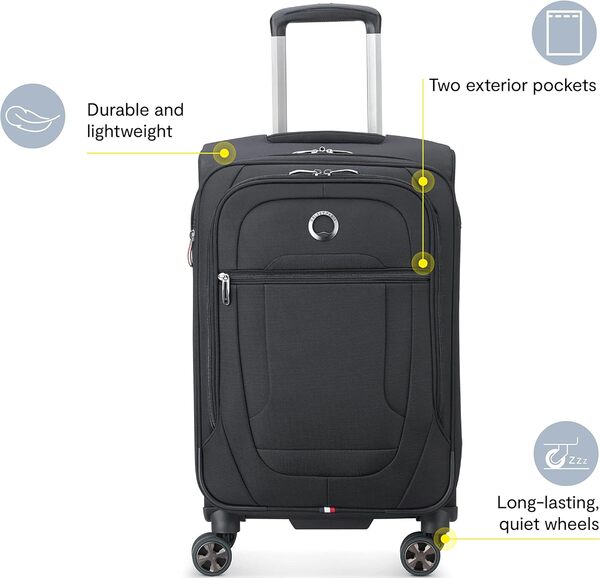 DELSEY PARIS Helium DLX Softside Valise Extensible à roulettes pivotantes, Bleu Marine, Carry on 20 inch, Helium DLX Softside Valise Extensible avec roulettes pivotantes