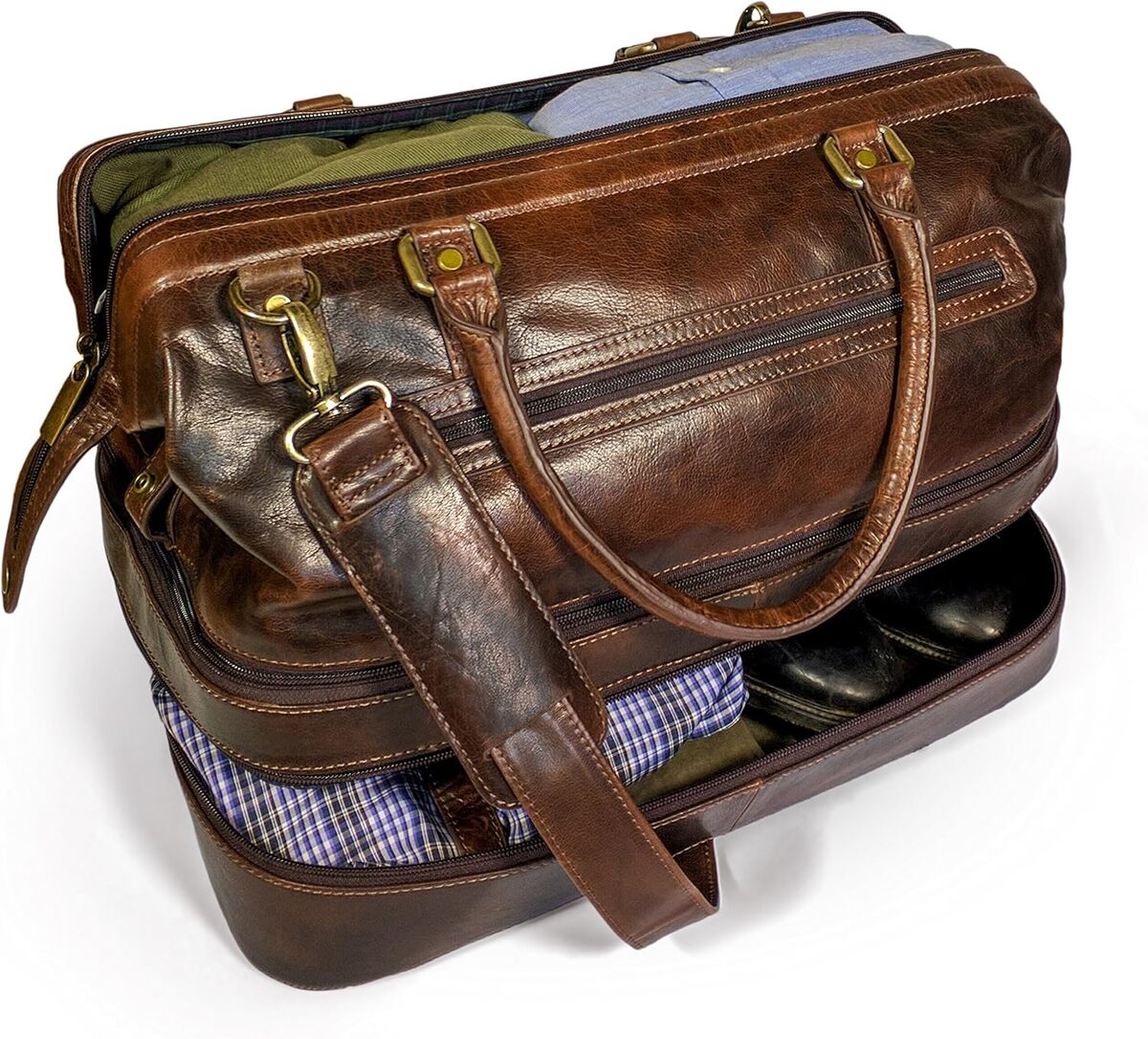 Test : sac de voyage en cuir Marron L avec compartiment à chaussures