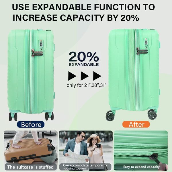 New York XPress Lot de 3 valises rigides extensibles en polycarbonate avec roues pivotantes - Bagages de voyage approuvés par la TSA pour homme et femme (21/28/31), vert, 21/28/31