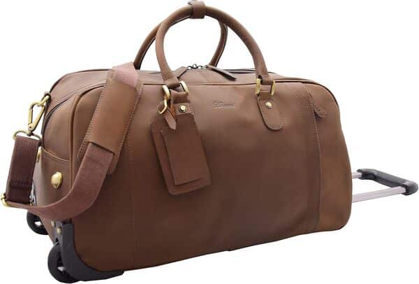 Sac fourre-tout à roulettes en cuir véritable Marron Foggia, marron, M, Sac fourre-tout de voyage à roulettes