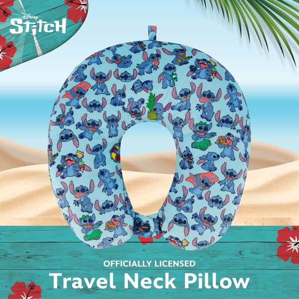 Ful Disney Stitch Coussin de Nuque de Voyage pour Enfants, pour Avion, Voiture et Bureau, Confortable et Respirant, Bleu