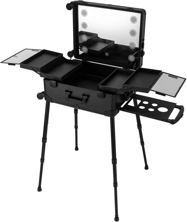 Valise Maquillage à Roulettes 3 En 1 - Grande Mallette Coiffure Ongles Multifonction Aluminium, Style Alpine Noir