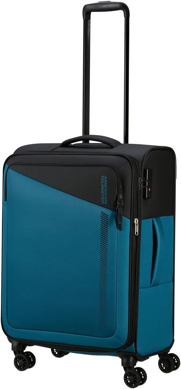 American Tourister Daring Dash - Spinner M, Valise Extensible, 66,5 cm, 67/75 L, Noir/Bleu (Noir/Bleu)