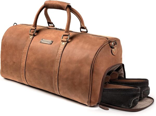 DRAKENSBERG Sac de Voyage Cuir 'Finn' - Sac Weekend avec Compartiment à Chaussures, Femme et Homme, Cabine, Vintage, 40L - Marron-Cognac, DR00320