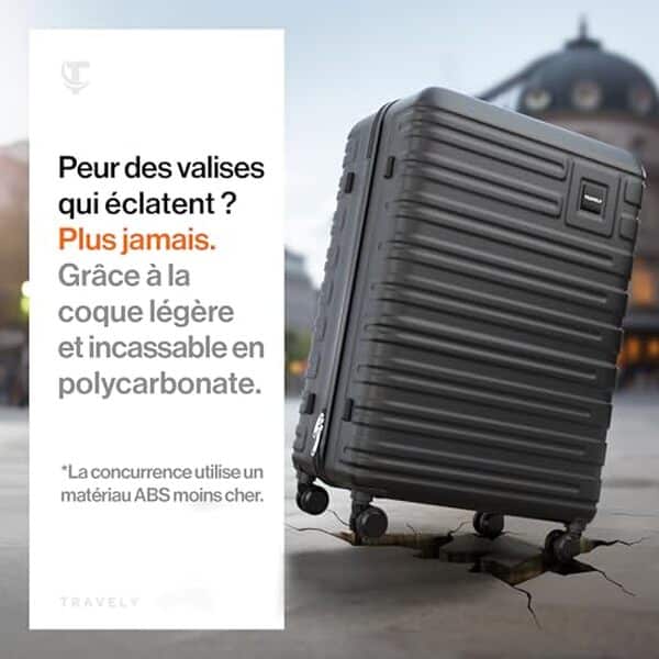 Découvrez la robustesse et la praticité de la valise Travely XL : idéale pour vos voyages avec ses roulettes fiables et sa serrure TSA sécurisée