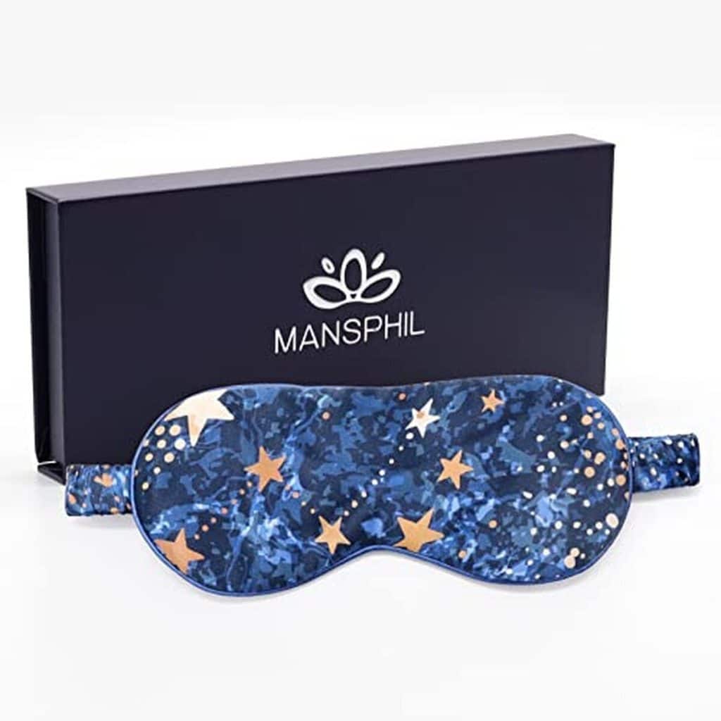 Avis sur le masque de sommeil en soie Mansphil Galaxy Blue Print