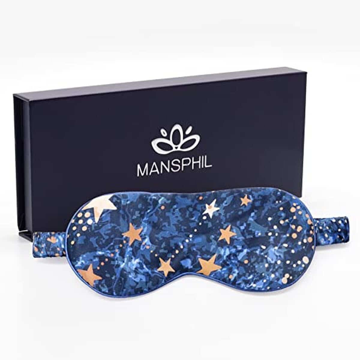 Avis sur le masque de sommeil en soie Mansphil Galaxy Blue Print