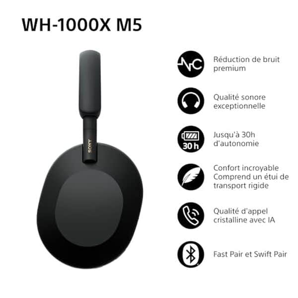 Découvrez notre avis complet sur le Sony WH-1000XM5, le casque sans fil haut de gamme avec réduction de bruit active. Performance audio, autonomie et confort analysés en détail.