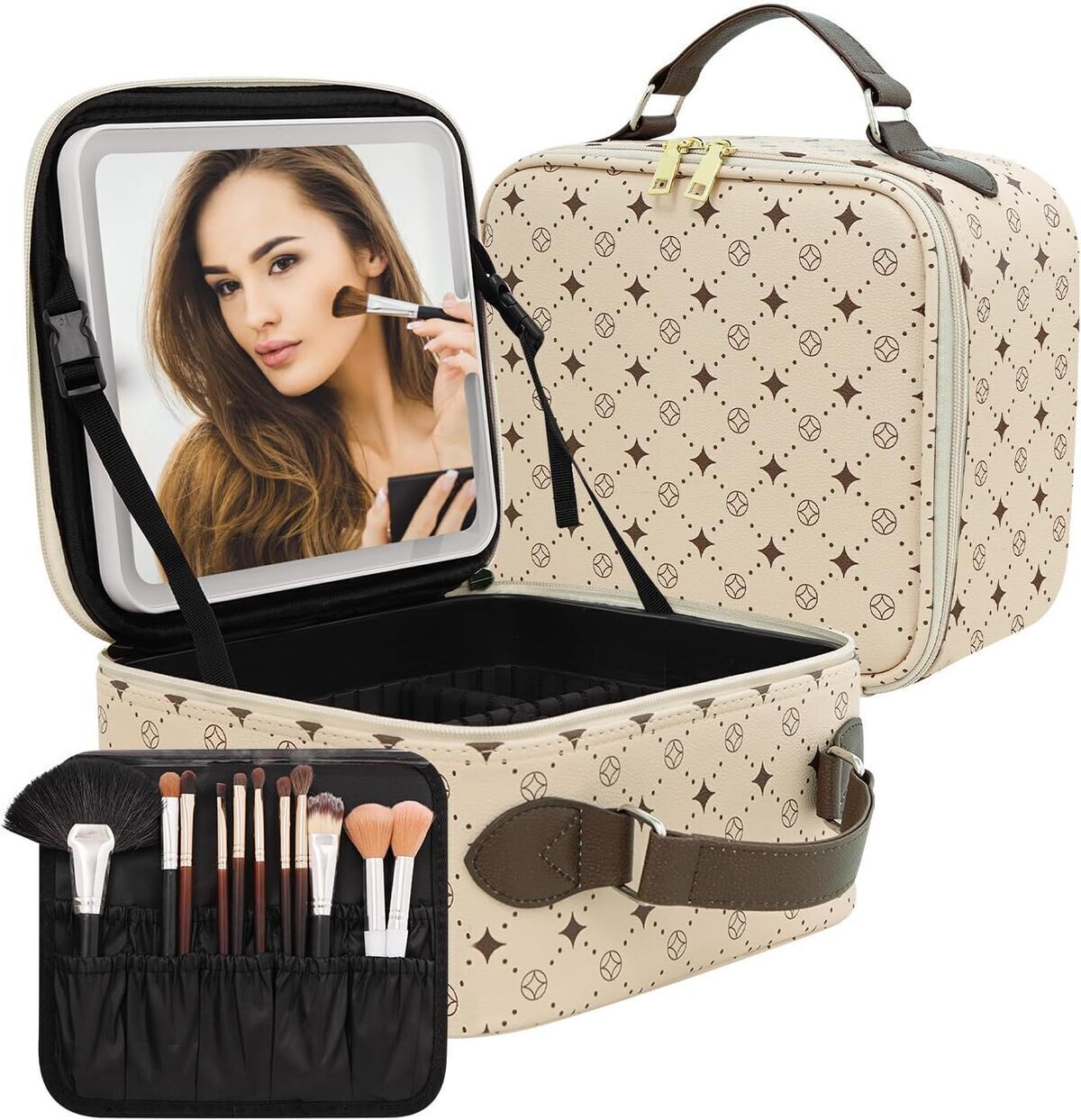 Avis sur la trousse maquillage LED rotative Café + rose
