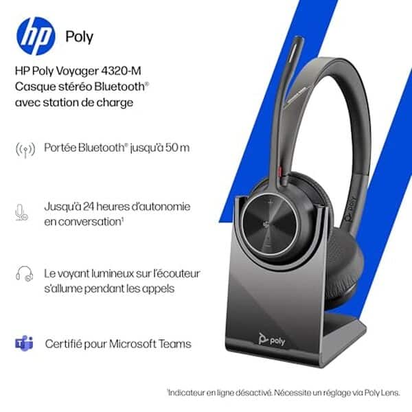 Découvrez notre test complet du micro-casque Poly Voyager 4320 UC sans fil : qualité audio, autonomie, confort et connectivité pour les appels professionnels.
