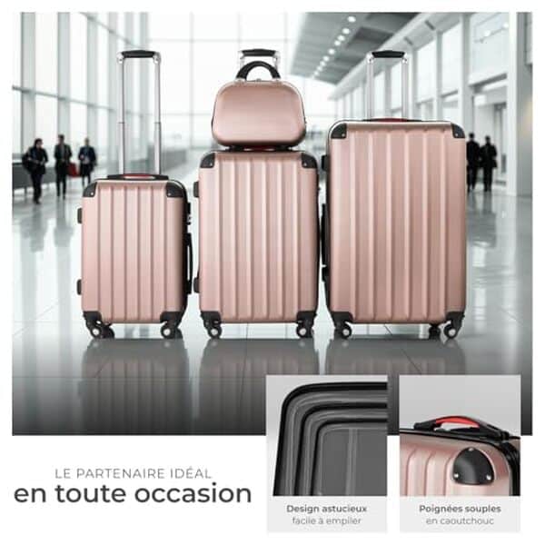 Découvrez notre test complet du lot de 4 valises TecTake or rose multifonction : qualité, design et praticité pour vos voyages en famille.